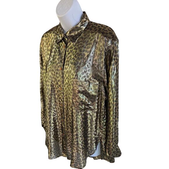 Vintage 80s Sheer Leopard Metallic Blouse | Pearl Buttons | M Made in USA - Picture 3 of 7